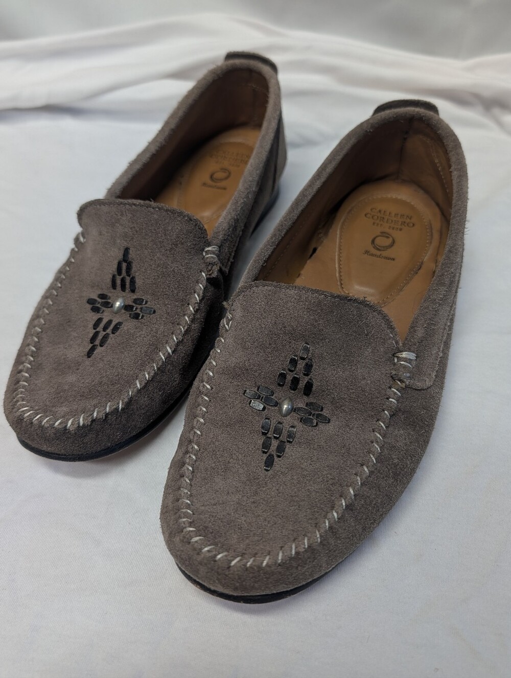 Calleen Cordero Sky Moccasins Women's Taupe Suede Loafers Size 8.5